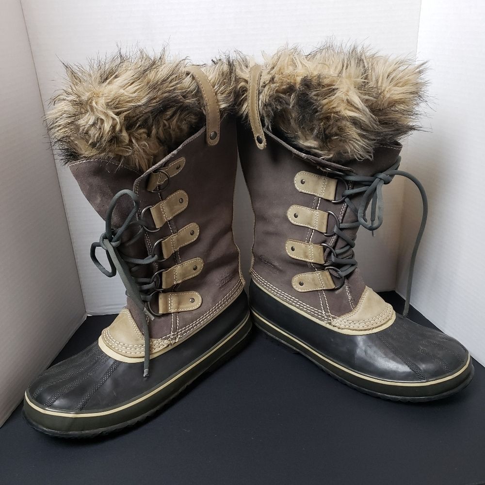 Sorel Brown and Tan Faux-Fur Winter Rain Boots